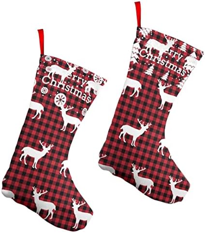 GLRTORE Kırmızı Çizgili ve Geyik Noel Çorap 2 Paket 10 İnç,noel Çorap Noel Ağacı Şömine Asılı Çorap Noel Şeker Mevcut Çanta için