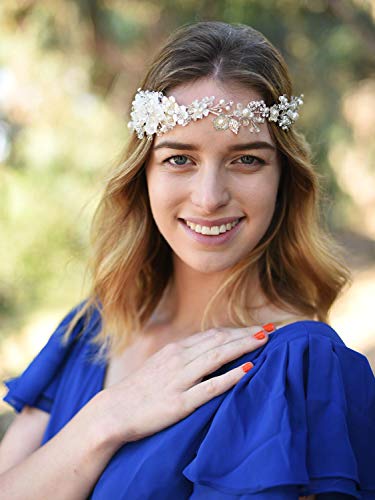 SWEETV İnci Gelin Kafa Şerit Düğün Headpieces Gelin, kristal çiçek saç aksesuarları Kadınlar Kızlar için