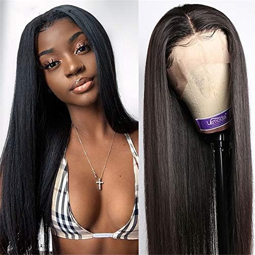 Düz Dantel Ön İnsan Saç Peruk Siyah Kadınlar ıçin Ön Koparıp 13X6 Şeffaf Dantel Kapatma Peruk Remy Saç, 24 inç