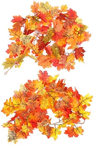 WINOMO 2 Pcs Şükran Çelenk Süslemeleri Akçaağaç yaprağı Asma Sonbahar Asılı Güz Bırakın Vines Yapay Rattans Çelenk Düğün Şükran