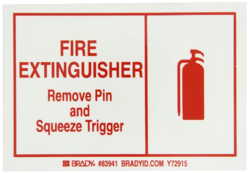 Brady 83941 Kendinden Yapışkanlı Polyester Uyarı İşareti, 3 1/2 X 5, Efsane Yangın Söndürücü Pimi Çıkarın Ve Tetiği Sıkın (Picto