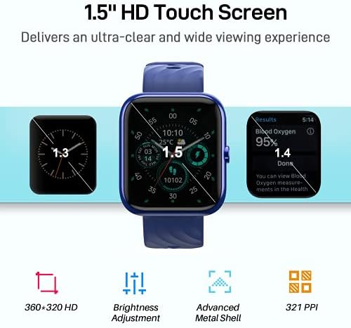 Erkekler için akıllı saat, Kalp Hızı ve Kan Oksijen ile 1.5 Spor İzle, Android ve iOS Telefonlar için VİR MEE Smartwatch Uyumlu