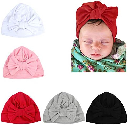 LERTREE 5 Paket Bebek Katı Düğüm Şapka Bebek Kız Toddler Türban Yay Kap Bebek şapka