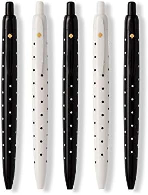 Kate Spade New York Siyah Mürekkep Kalem Seti 5, Pürüzsüz Plastik Tıklama Kalemleri, Siyah Noktalar