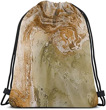 Kahverengi Ebru Doku Yaratıcı Unisex İpli sırt çantası, Polyester Cinch Çuval, su Geçirmez Spor Spor Çantası Rahat Sırt Çantası
