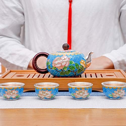 Emaye ışi Şakayık Gümüş Teaware Seti Saf El Yapımı Gümüş Emaye Şişe Saf Gümüş 999 Demlik çay bardağı Kung fu Çay seti S. Y. MMYS