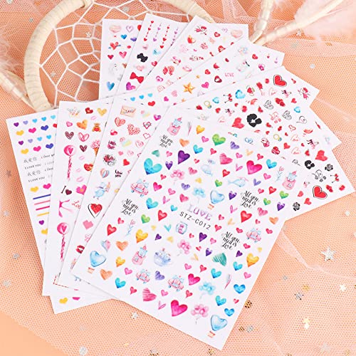 8 Yaprak sevgililer Günü Tırnak Sticker Tırnak Sanat Malzemeleri 3D Kalp Tırnak Çıkartmaları Sevgililer Kendinden Yapışkanlı