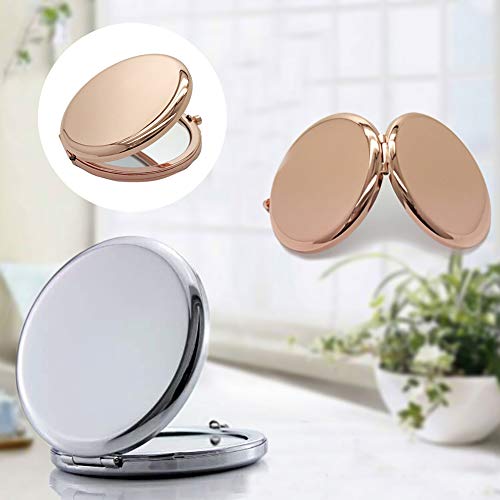 Gsdviyh36 Kompakt ve Sevimli Ayna, Taşınabilir Düz Renk Metal Yuvarlak Kasa Çift Taraflı Açılır Cep Makyaj Aynası Çanta, Cep