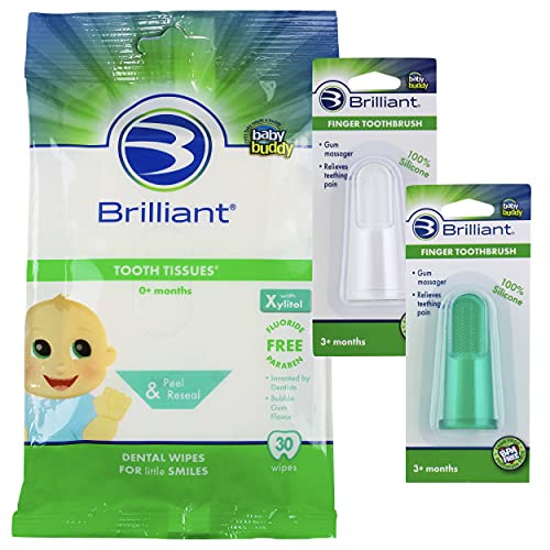 Diş Dokuları ile Parlak Paket Sakız Aroması Silikon Parmak Diş Fırçaları ile 90 Sayım, 2 Sayım, Yeşil-Şeffaf (03580 + 02554GC)