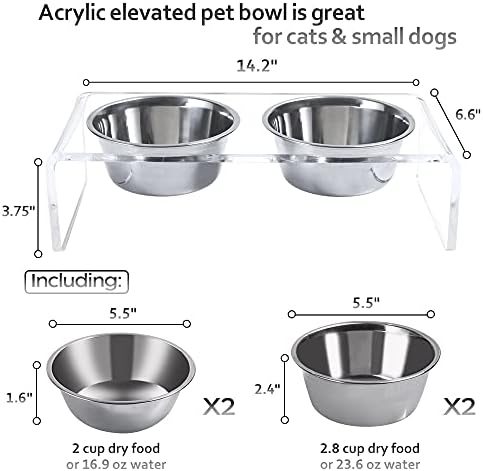 Akrilik Yükseltilmiş Köpek ve Kedi Pet Besleyici-Yükseltilmiş Temizle Besleme Standı ile Kediler ve Küçük Köpekler için 2 Set