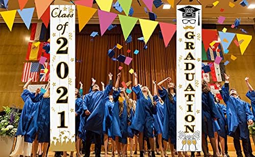wonuu Sınıf 2021 ve Mezuniyet Süslemeleri Afiş Parti Malzemeleri-Tebrikler Grad Asılı Bayrakları Işareti ile Altın ve Beyaz Set