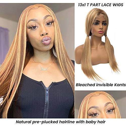 24 İnç Uzun gölgeli insan saçı Dantel ön peruk Kahverengi Altın Sarışın Golleri Dantel Parçası Peruk Ön Koparıp Saç Çizgisi Kadınlar