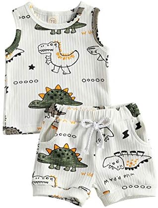 Ledy Champswiin Yürümeye Başlayan Çocuk Giysileri Unisex Bebek Yaz Kıyafeti Dinozor Mektup Baskı pamuklu üst giyim + Gri Elastik