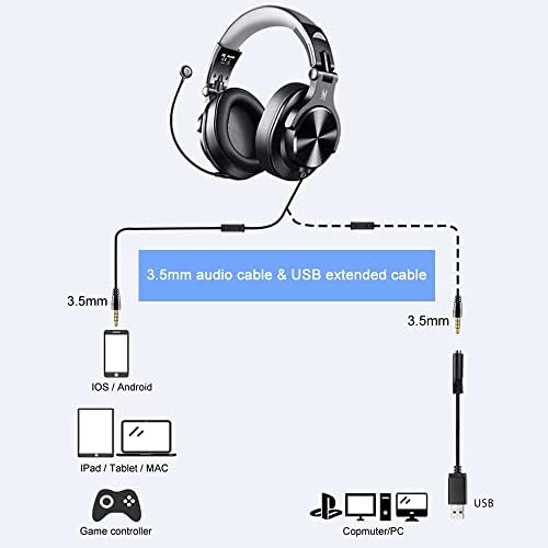 OneOdio USB Kablolu Mikrofonlu Kulaklık - Video için Boom Mikrofonlu PC Kulaklıkları Kulak Üstü Bilgisayar Kulaklığı Dahili Kontrollü