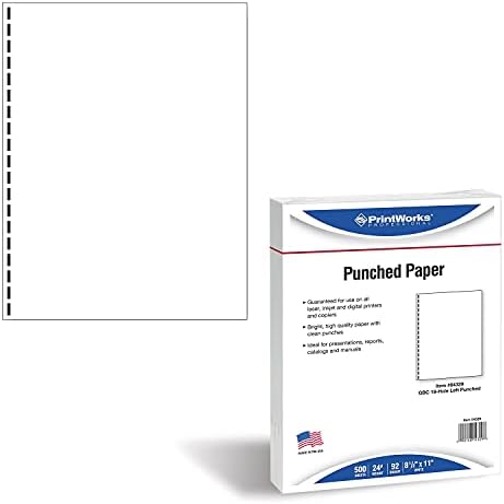 PrintWorks Professional Hazır Kağıt, 8,5 x 11, 24 lb, GBC CombBind 19 Delikli Delikli Rapor ve Sunum Kağıdı, 500 Kağıtlar, Beyaz