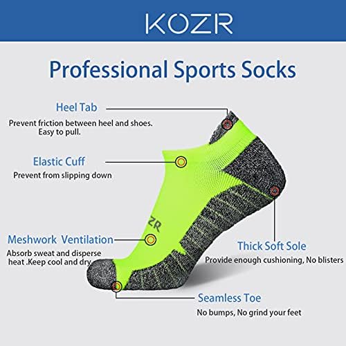 KOZR Ayak Bileği Çorapları, Erkekler için Yastık Koşu Çorapları, Tablı Atletik Çoraplar(6 Paket)