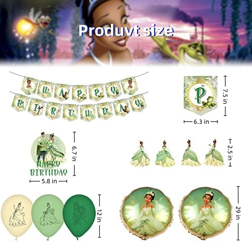 46 pcs Prenses ve Kurbağa Parti Süslemeleri, Prenses Tiana Doğum Günü Parti Malzemeleri İçerir Doğum Günü Afiş, Kek Topper, Cupcake