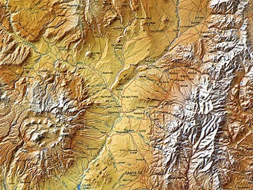 Kuzgun Haritaları New Mexico Topografik Duvar Haritası, Lamine Baskı