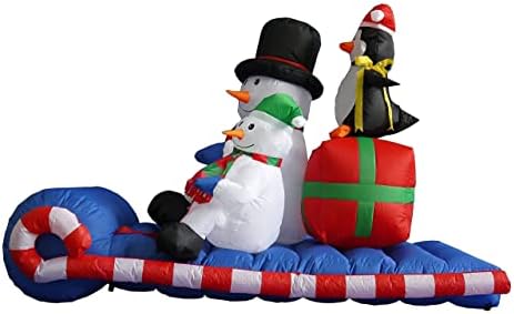 İKİ NOEL partisi süslemeleri PAKETİ, Kızak üzerinde 6 Ayak Uzunluğunda Noel Şişme Kardan Adam Kardan Adam Penguen ve Çok Renkli
