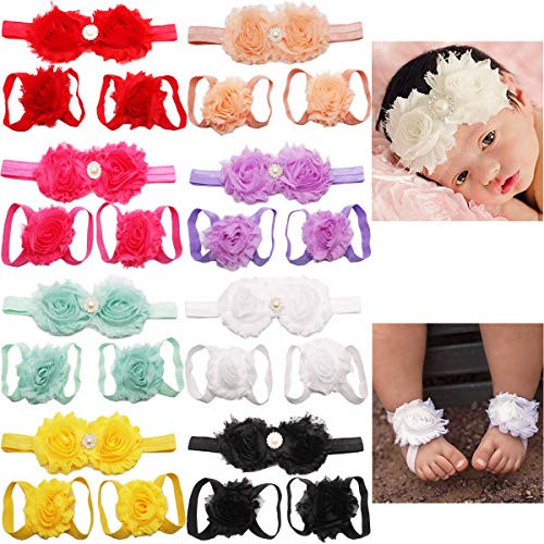 8 Renkler Bebek Bantlar Yalınayak Sandalet Set Rhinesotnes Çiçek Hairbands Ayak Bantları Fotoğraf Prop Saç Aksesuarları için