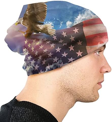 Yetişkin Bere Şapka Amerikan ABD Bayrağı Kartal Sanat Baskı Çift Taraflı Baskı Örgü Şapka Kap Erkekler Kadınlar için