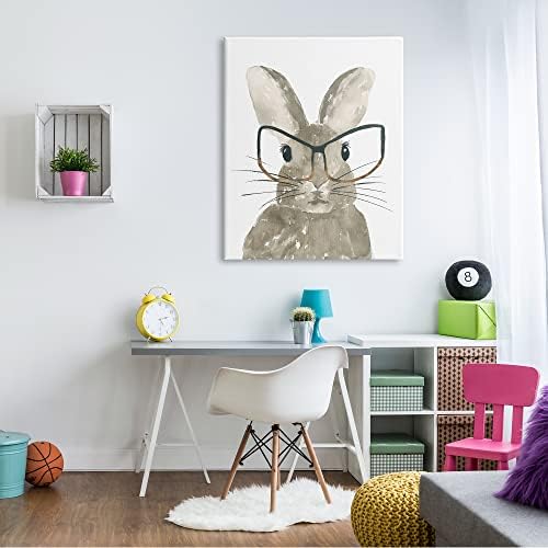 Stupell Industries Bebek Tavşanı Büyük Gözlüklü Çocuk Ormanlık Hayvan Tuval Duvar Sanatı, 36 x 48, Beyaz