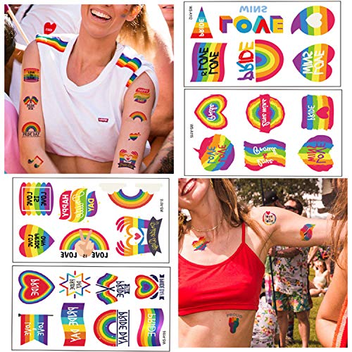 STKEN 10 Sayfalık Gökkuşağı Dövme Etiket Geçici Dövme Gay Pride Parade Vücut Boyama Parti Kutlama Kişilik Dekorasyon Renkli Kalp
