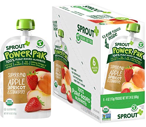 SWAROVSKİ Sprout Organik Bebek Maması, 4. Aşama Bebek Poşetleri, Elma Kayısı ve Çilek Power Pak, 4 Oz, 12'li Paket