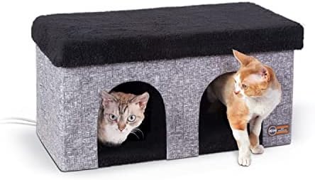 K & H Pet Ürünleri Termo-Kitty Playhouse & Dubleks ısıtmalı Kedi Evi & Kedi Scratcher-Büyük Kedi Mağara için Pet ısıtmalı Kedi