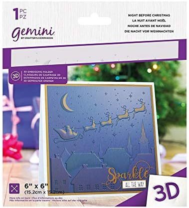 Crafters Companion GEM-EF6-3D-NB İkizler 6 x 6 3D Kabartma Klasörü-Noel'den Önceki Gece, abd:bir Boyut, Temizle