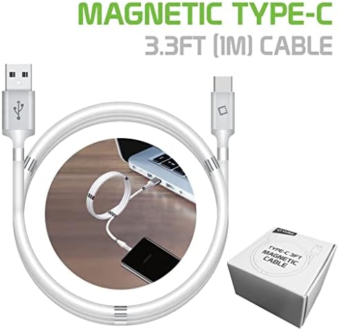 USB-C Manyetik Şarj Kablosu, C Tipi, Emme Geri Çekilebilir Daha Hızlı Nano Veri Kablosu Kablosu (Beyaz 3.3 ft/1 Metre)ile Google