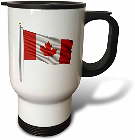 3dRose Beyaz Kanadalı Üzerinde Bir Bayrak Direği üzerinde Kanada Bayrağı Seyahat Kupa, 14 oz, Çok Renkli
