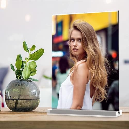 Akrilik Burcu Tutucu T-Şekilli Masaüstü Ekran Masaüstü Çift Ekran Standı Temizle Masa Kağıt 5x7 inç için Menü reklam Resim Çerçevesi