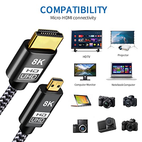 8K Mikro HDMI-HDMI Kablosu 5 Feet, Ultra Yüksek Hızlı 8K @ 60Hz 4K@120Hz 48Gbps HDMI Kablosu Dijital Kameralar, Video Kameralar,