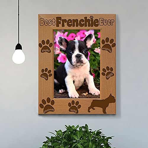 KATE POSH En İyi Frenchie Hiç Kazınmış Doğal Ahşap Resim Çerçevesi, Fransız Bulldog Fotoğraf Çerçevesi, Pet Anıt Hediyeler, Yeni
