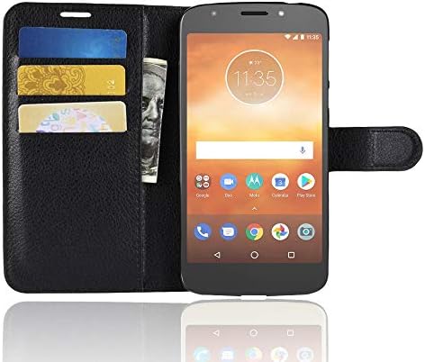 Cep Telefonu Kapak Kılıf Litchi Doku Yatay Çevir Kılıf Motorola Moto E5 Oynamak için, Cüzdan ve Tutucu ve Kart Yuvaları ile (Siyah)