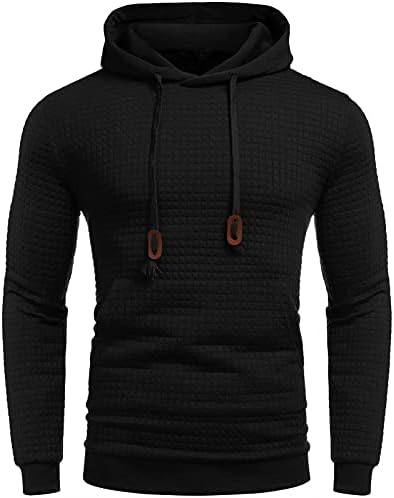 XXBR Hoodies Mens için, erkek Ekose Jakarlı Uzun Kollu Pilili Atletik Kazak Slim Fit Yumuşak Rahat Kapüşonlu Sweatshirt