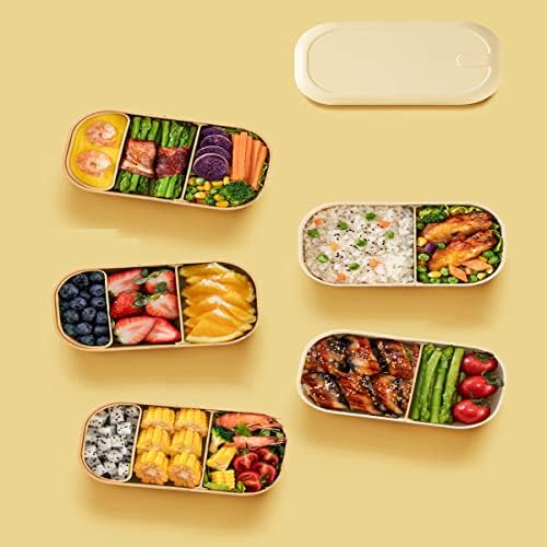 Sarı Bento Kutuları Lunchbox Adam Öğrenci Yetişkinler için, 1200 ML Bambu Elyaf 2 Katmanlı Japon Bento yemek kabı ile Fincan