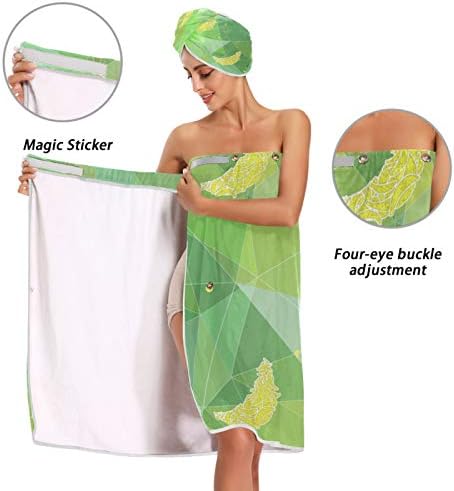 Muz Desen Yeşil Arka Plan ile Banyo Havlusu Wrap ile Kuru Saç duş bonesi, Ayarlanabilir Kapatma Duş Bornozlar, Hızlı Kurutma