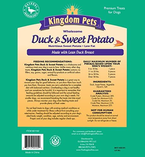 Kingdom Pets Filler Ücretsiz Ördek Sarsıntılı ve Tatlı Patates Bükümleri, Köpekler için Premium İkramlar, 48 Onsluk Çanta
