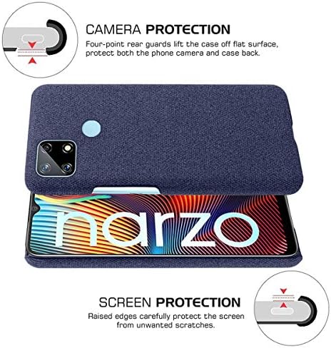SHUNDA Kılıf için Realme Narzo 20, Ultra İnce Keçe Kumaş Anti-Parmak İzi Koruma Kapağı için Realme Narzo 20-Mavi