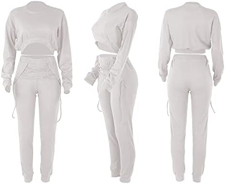 Kadın Casual Katı İki Parçalı Kıyafetler, uzun Kollu Gevşek Kırpma Üst ve Yüksek Belli koşucu pantolonu Set Eşofman Eşofman