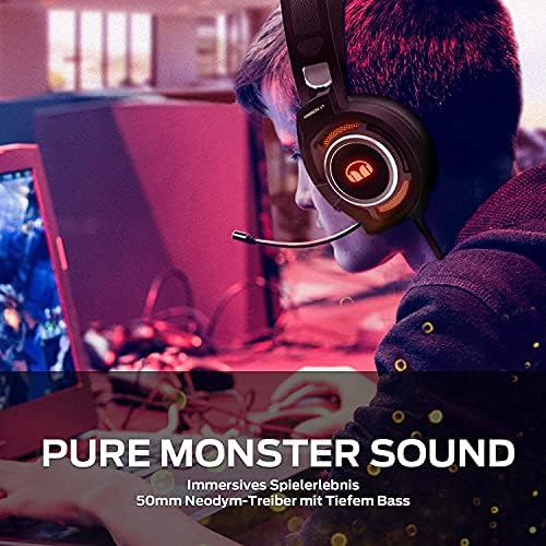 Canavar Oyun Kulaklığı, Gürültü Önleyici Mikrofonlu Kulak Üstü Oyun Kulaklığı, 7.1 Surround Ses Stereo, Adaptif Süspansiyon Kafa
