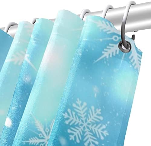 Duş Perdesi Liner Seti ile 12 Yüzükler Küvet için Ağır Noel Dekoratif Duş Perdesi 72x72 İnç Noel Kar Taneleri Kar Mavi