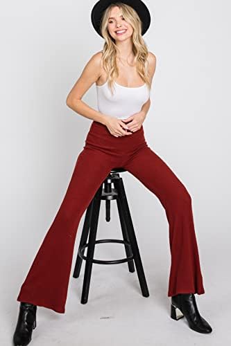 NABYCOBY kadın Rahat Bootcut Pantolon - Yüksek Belli Elastik Bel Flare Bootleg Fırçalanmış Nervürlü Örgü Streç Yoga Salonu