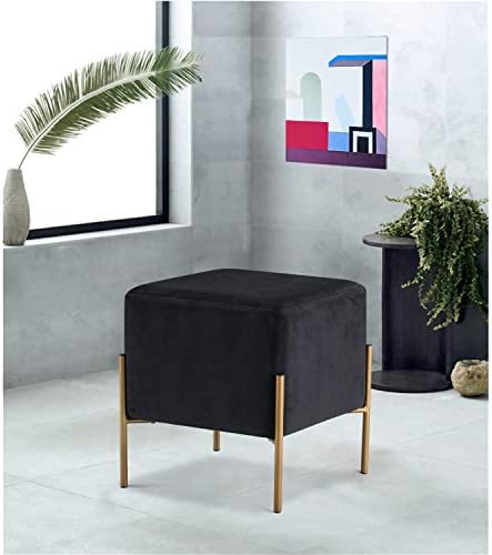 Meridian Furniture Isla Collection Modern/Çağdaş Kadife Döşemeli Osmanlı / Altın Kaplamalı Sağlam Paslanmaz Çelik Ayaklı Tabure,