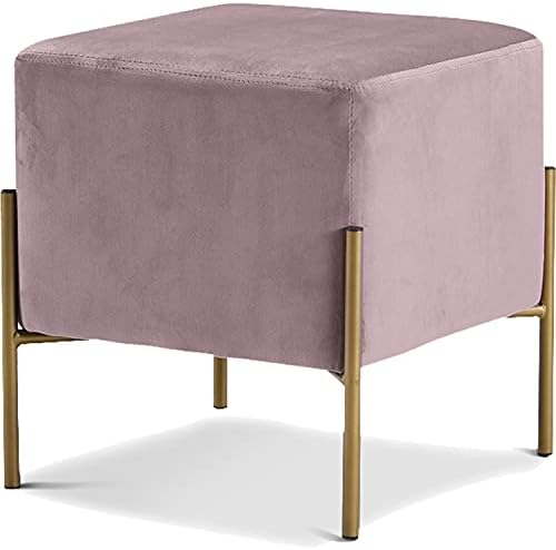 Meridian Furniture Isla Collection Modern/Çağdaş Kadife Döşemeli Osmanlı / Altın Kaplamalı Sağlam Paslanmaz Çelik Ayaklı Tabure,