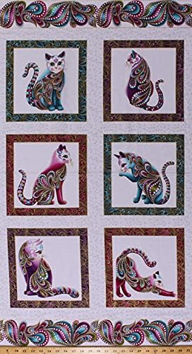 23. 5X44 Panel Kediler Hayvanlar Kedi Evcil Kitty Kedi Paisleys Altın Metalik Pırıltılı Kaprisli Kedi-i-tude Beyaz Pamuklu Kumaş