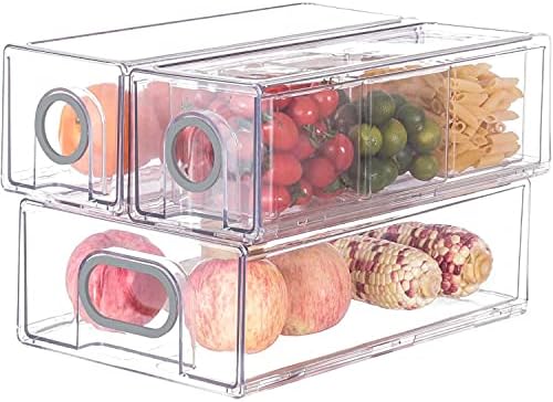 Şeffaf Buzdolabı Saklama Kutuları Buzdolabı Organizasyonu, Buzdolabı için İstiflenebilir Plastik Saklama Çekmeceleri Organizatörleri