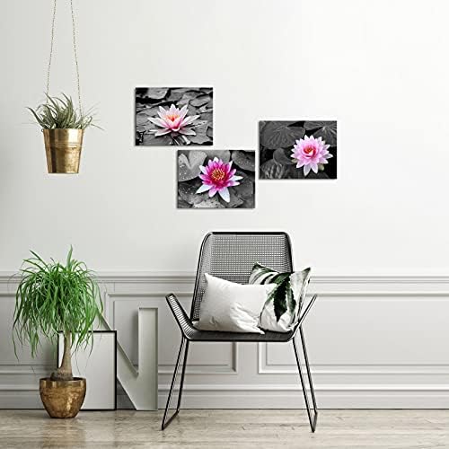 Feifanmei Siyah ve Beyaz Çiçek Tuval Duvar Sanatı Lotus Zen Boyama Baskılar Pembe Çiçek Resim Yapıt 3 Parça Modern Ev duvar dekoru